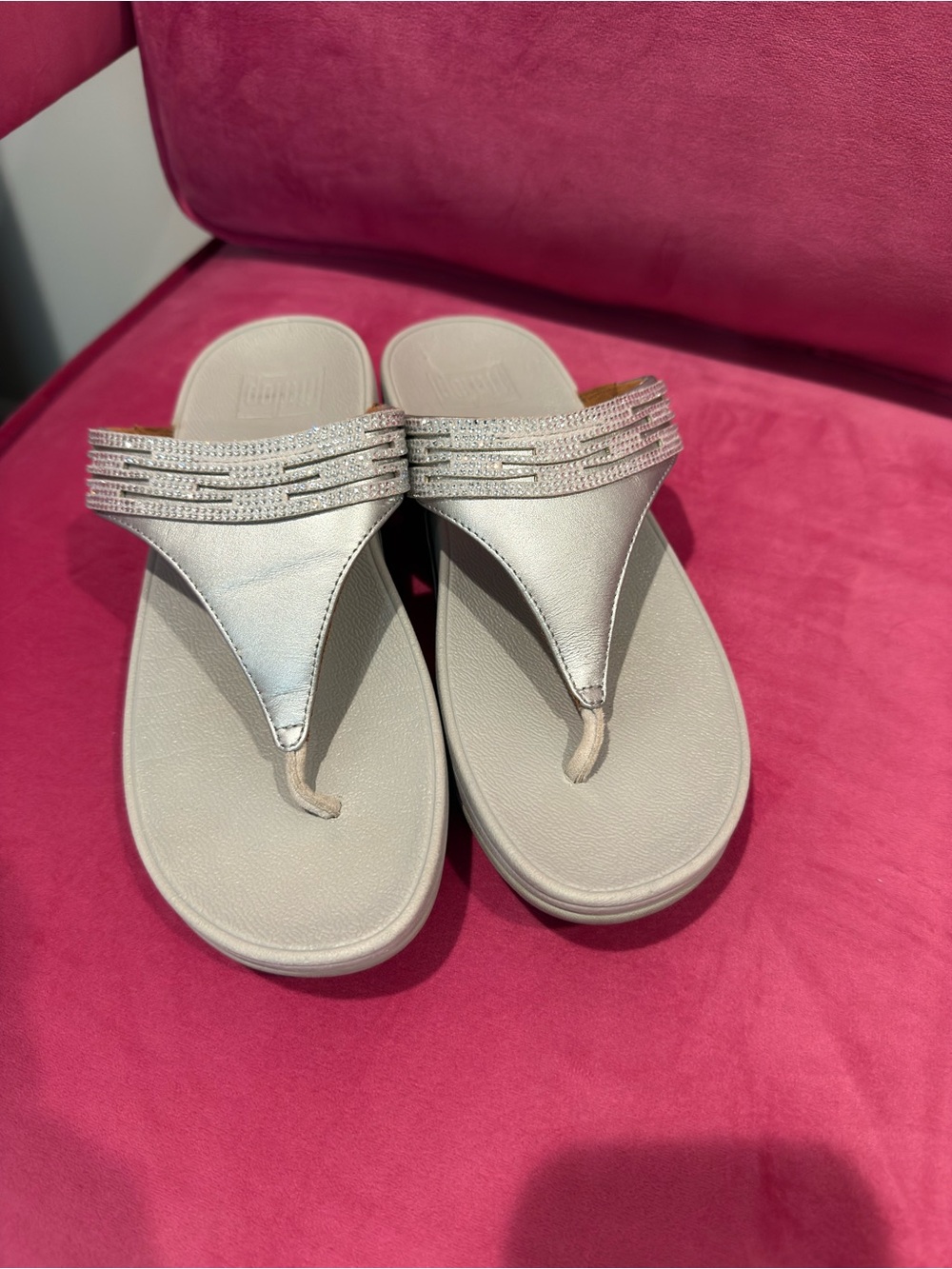 Women’s FitFlop  Silver Rhinestone T-Strap Sandals